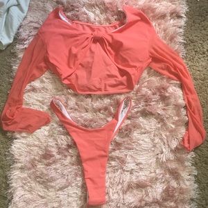 Light salmon pink two piece thong swimsuit